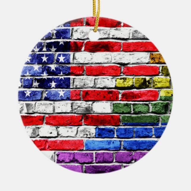Amerikanische Regenbogen-Flagge Keramikornament (Vorne)