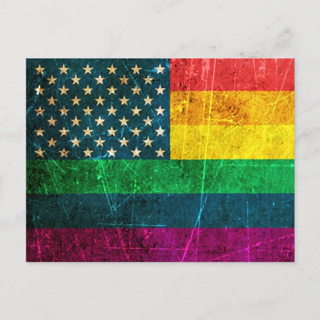 Amerikanische Regenbogenflagge mit Vintagem Gay Pr Postkarte (Vorderseite)