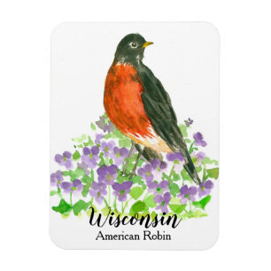 Amerikanische Robin Bird Wood Violets Personalisie Magnet