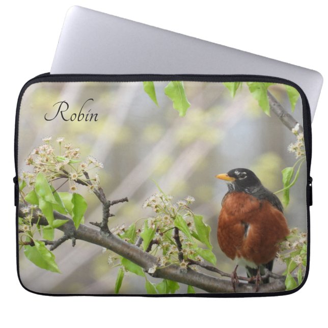 Amerikanische Robin Spring blüht *personalize* Laptopschutzhülle (Vorderseite)