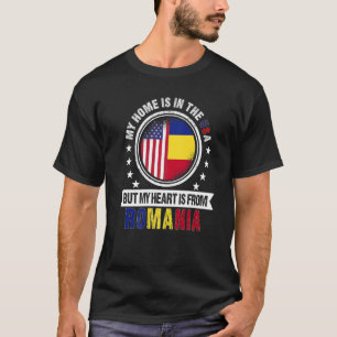 Amerikanische Rumänische Flagge Herz aus Rumänien T-Shirt