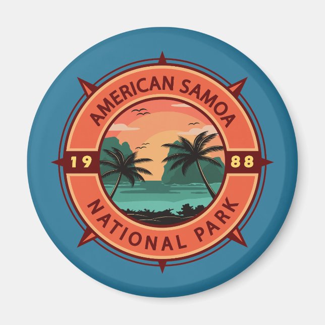 Amerikanische Samoa Nationalpark Retro Kompass Emb Magnet (Vorne)
