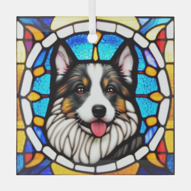 Amerikanische Schäferhunde "gesteinigtes Glas" Ornament Aus Glas (Vorderseite)