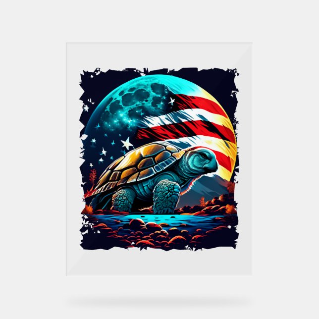Amerikanische Schildkröte unter dem Mond mit ameri Acrylschild (Vorderseite)