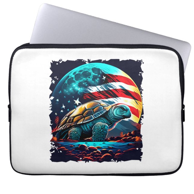 Amerikanische Schildkröte unter dem Mond mit ameri Laptopschutzhülle (Vorderseite)