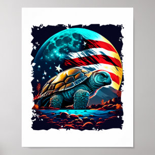 Amerikanische Schildkröte unter dem Mond mit ameri Poster