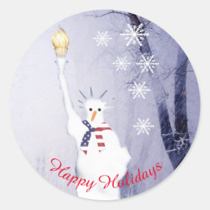 Amerikanische Schneemann Weihnachtsfeiertage Runder Aufkleber