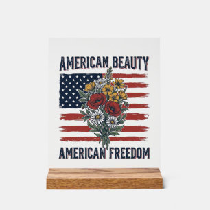 Amerikanische Schönheit Freiheit Blumenflagge Acrylschild
