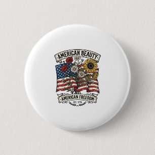 Amerikanische Schönheits-Blumenflagge Patriotisch Button