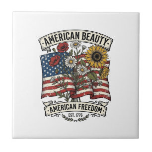 Amerikanische Schönheits-Blumenflagge Patriotisch Fliese