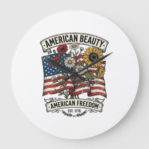 Amerikanische Schönheits-Blumenflagge Patriotisch Große Wanduhr