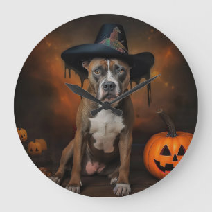 Amerikanische Staffordshire-Kürbisse Halloween Gru Große Wanduhr