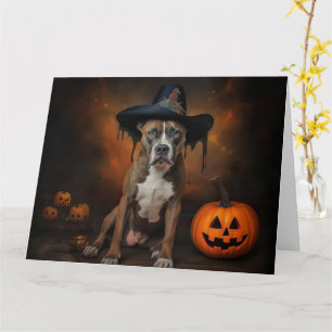 Amerikanische Staffordshire-Kürbisse Halloween Gru Karte