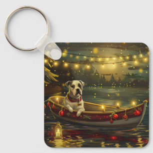Amerikanische Staffordshire-Weihnachtsfestreise Schlüsselanhänger