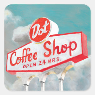 Amerikanische Straße   Kaffeeschild Quadratischer Aufkleber