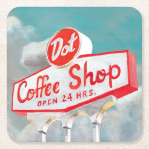 Amerikanische Straße Kaffeeshoplogo Rechteckiger Pappuntersetzer