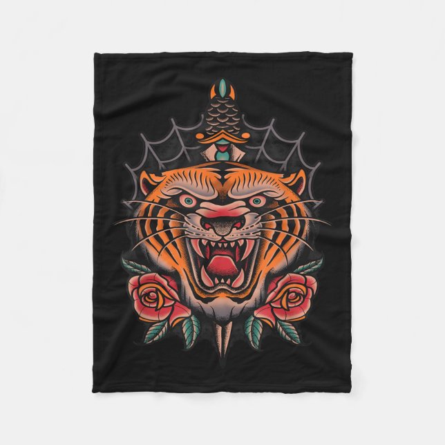 Amerikanische Tiger Tattoo Fleecedecke (Vorderseite)