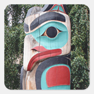 Amerikanische Totem-Pole, Ankerplatz, Alaska Quadratischer Aufkleber