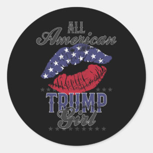 Amerikanische Trump-Girl-USA-Flag-Lips-Abstimmung  Runder Aufkleber