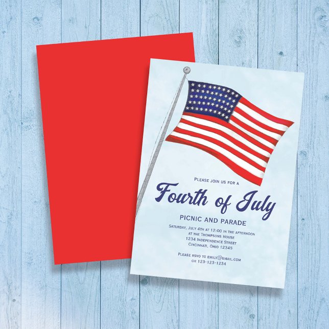 Amerikanische Unabhängigkeitstag American Flag Cus Einladung (Watercolor American Flag Custom Invitation.)