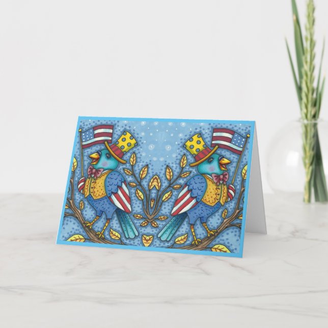AMERIKANISCHE UNABHÄNGIGKEITSTAG BLUEBIRD TWEETEN, FEIERTAGSKARTE (Vorderseite)
