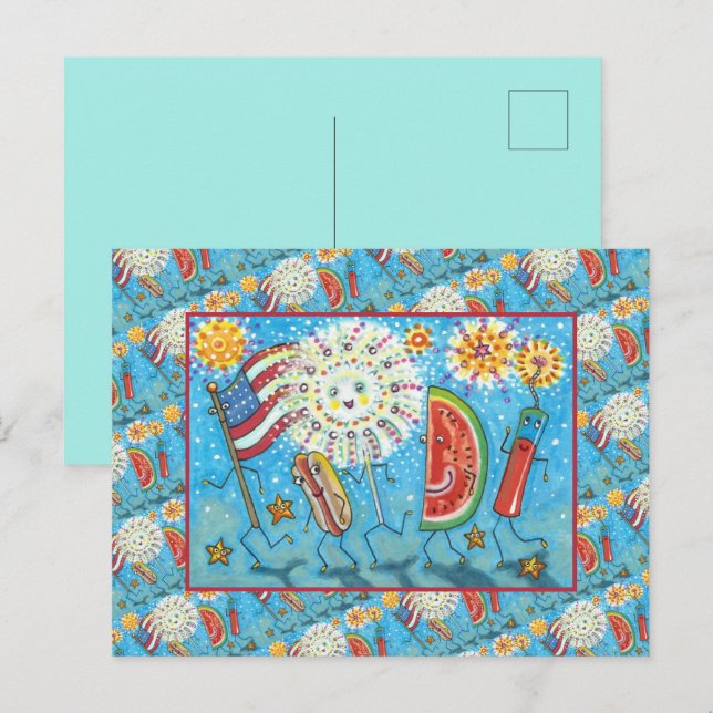 AMERIKANISCHE UNABHÄNGIGKEITSTAG GANG, PARADE & FI FEIERTAGSPOSTKARTE (Vorne/Hinten)