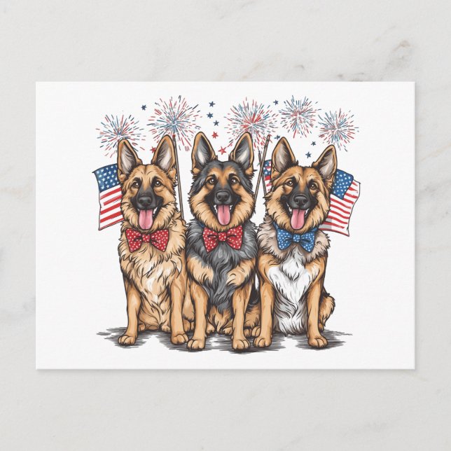 Amerikanische Unabhängigkeitstag German Shepherd H Postkarte (Vorderseite)