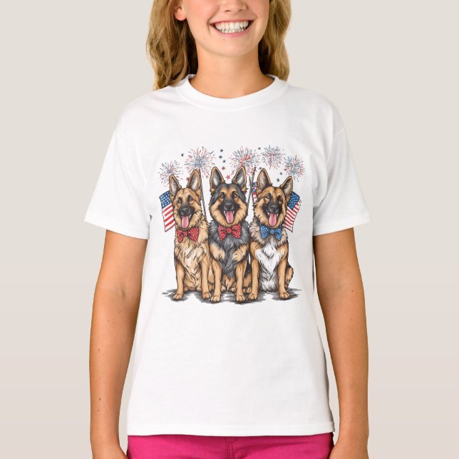 Amerikanische Unabhängigkeitstag German Shepherd H T-Shirt (Vorderseite)