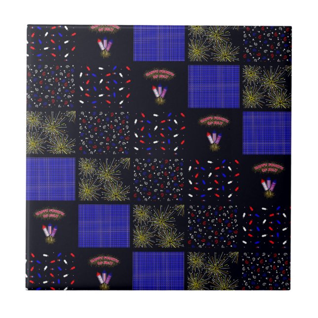 Amerikanische Unabhängigkeitstag Patchwork Pattern Fliese (Vorderseite)