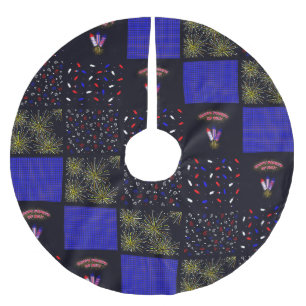 Amerikanische Unabhängigkeitstag Patchwork Pattern Polyester Weihnachtsbaumdecke