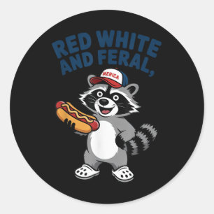 Amerikanische Unabhängigkeitstag Raccoon Rot Weiß Runder Aufkleber
