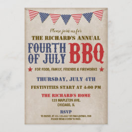 Amerikanische Unabhängigkeitstag rustikales, weiße Einladung