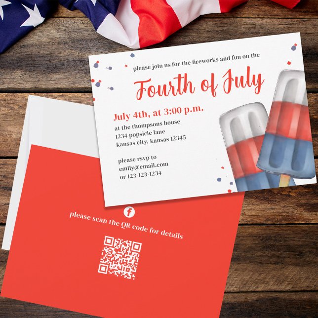 Amerikanische Unabhängigkeitstag Summer Party Cust Einladung (Fourth of July party invitation with red, white, and blue popsicles. )