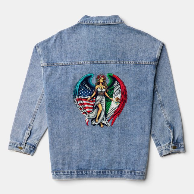 Amerikanische und mexikanische Flagge Angel woMan  Jeansjacke (Rückseite)