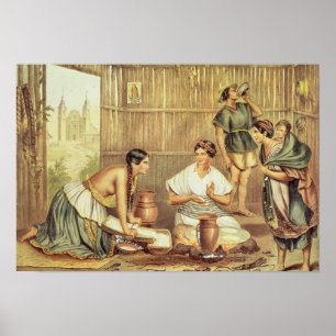 Amerikanische Ureinwohner, die Tortillas vorbereit Poster