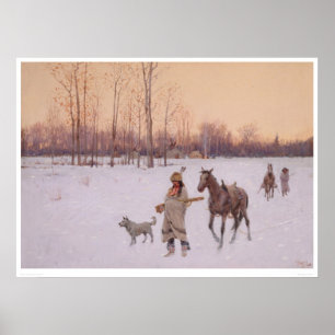 Amerikanische Ureinwohner im Schnee (0565A) Poster