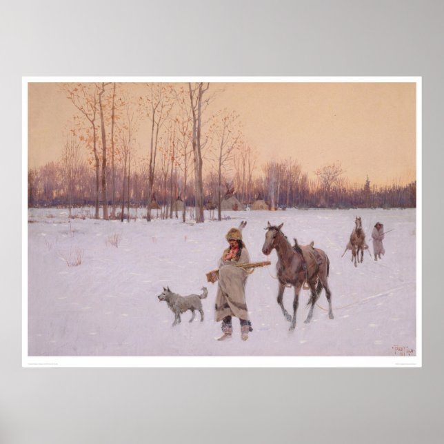 Amerikanische Ureinwohner im Schnee (0565A) Poster (Vorne)