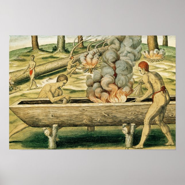 Amerikanische Ureinwohner machen einen Dugout-Kanu Poster (Vorne)