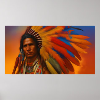 Amerikanische Ureinwohner Man feathers Vintage Pos Poster