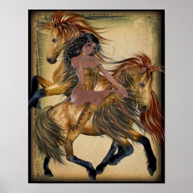 Amerikanische Ureinwohner Princess and Horses Post Poster (Vorne)