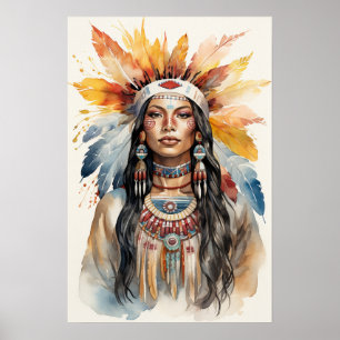Amerikanische Ureinwohner Princess Watercolor Art Poster