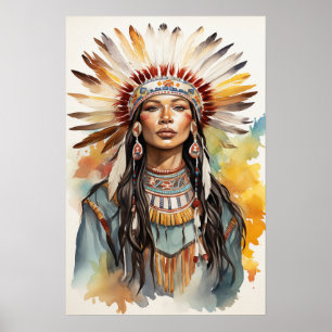 Amerikanische Ureinwohner Princess Watercolor Art Poster