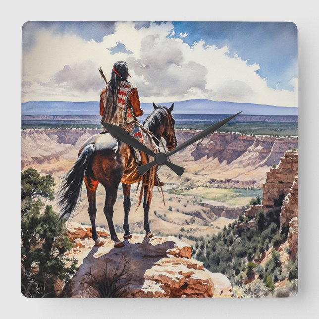 Amerikanische Ureinwohner Quadratische Wanduhr (Vorderseite)