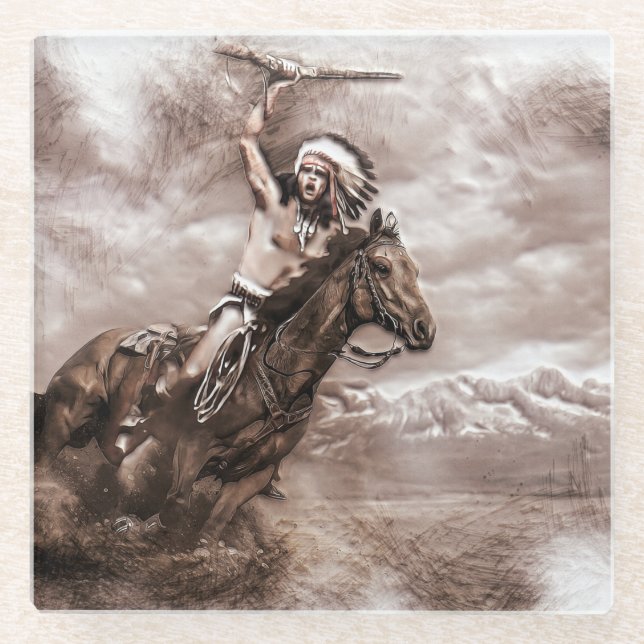 Amerikanische Ureinwohner Reiten Glasuntersetzer (Vorderseite)