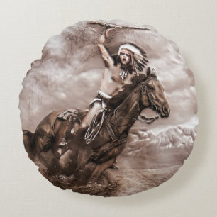 Amerikanische Ureinwohner Reiten Rundes Kissen