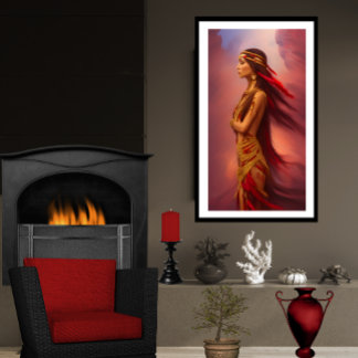 Amerikanische Ureinwohner Rot Goldkleid Federn Poster