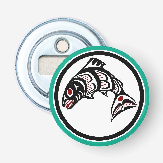 Amerikanische Ureinwohner Rot Haida Art Salmon Flaschenöffner (Vorderseite)