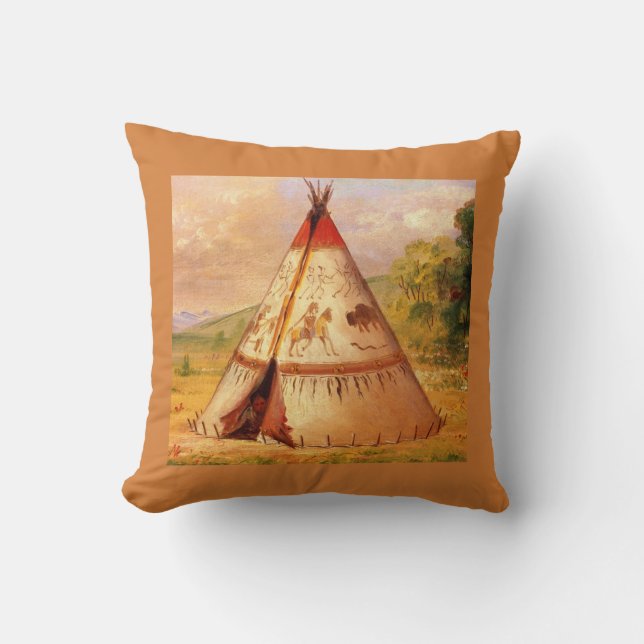 Amerikanische Ureinwohner Teepee und Landschaft, C Kissen (Vorderseite)