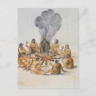 Amerikanische Ureinwohner um das Feuer Postkarte