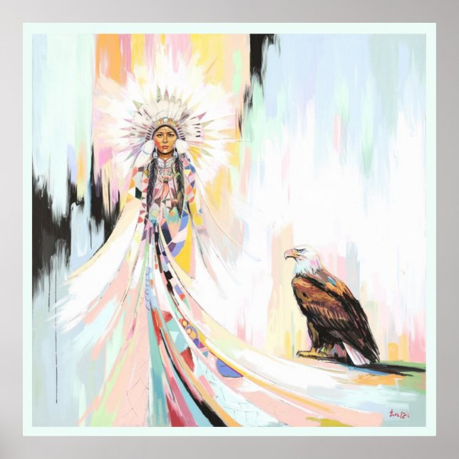 Amerikanische Ureinwohner und Adler Poster (Vorne)